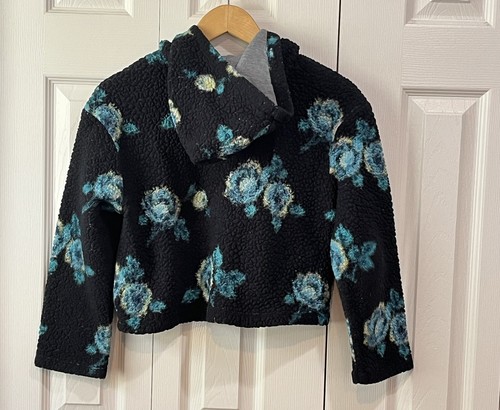 Justice Navy Cropped Hooded Floral Sherpa Sweatshirt Girls 12 - Picture 4 of 5
