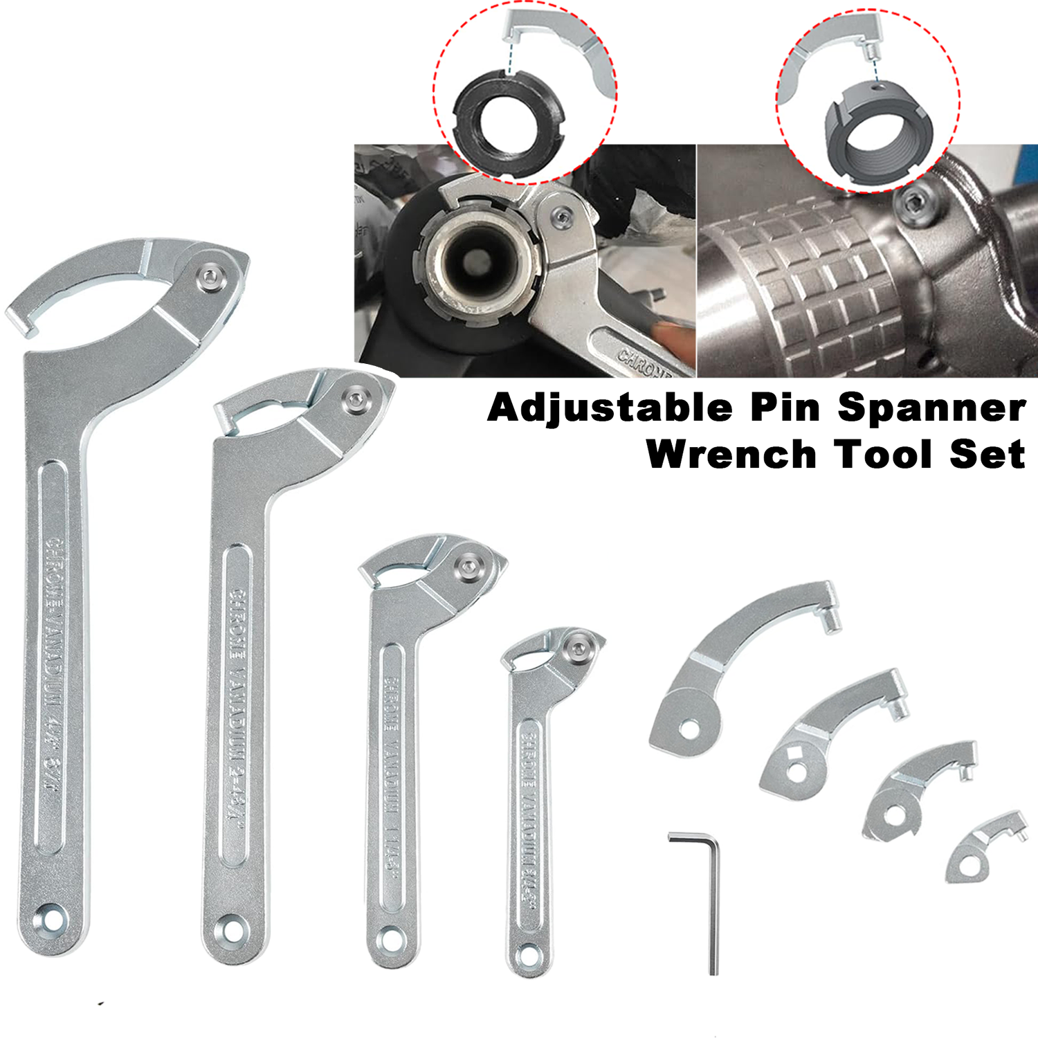 8-Piece Adjustable C Hook Spanner Wrench Set for Nuts 3/4 to 6.1 Inch