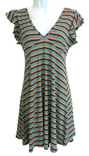 Wild Fable Rib Knit Striped Dress Flutter Sleeve V-Neck V-Back J304 Small NEW
