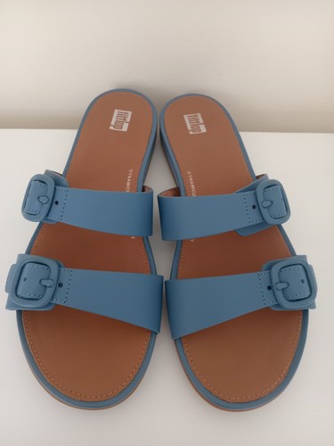 £90 FITFLOP TALLA 6.5 40 GRACIE VELA AZUL CUERO REAL COJÍN DESLIZABLE CHANCLAS - Imagen 6 de 10