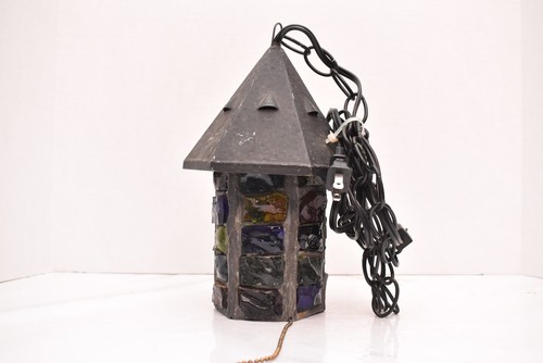 MCM Vintage Peter Marsh Chunky Glass Pendant Lantern Hanging Light Brutalist 10"