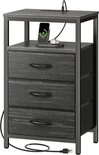 Nightstand with Charging Station, 27.6 Inch End Table Bedside Table with USB Por