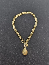 VINTAGE GOLD TONE ORNATE EMMONS SIGNED BRACELET REPOUSSE CHAIN 7" ANTIQUE