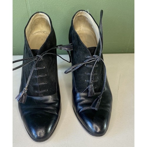 Vintage Salvatore Ferragamo Loafer Heels Black Oxford Pilgrim Witchy Womens 8.5B - Picture 11 of 13