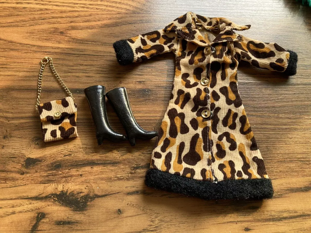 HTF Vintage Barbie Maddie Mod Maxi Leopard Print Coat Purse Boots