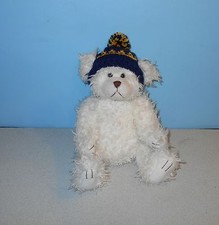 14" Furry Shaggy Teddy Bear Jointed Stuffed Plush Animal w/ Blue Knitt Cap