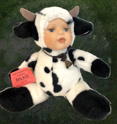 Show Stoppers Babes in the Wild Plush Doll Cow MILKIE Porcelain Face Toy VTG