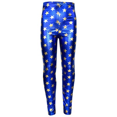 Kinder Mädchen Golden Star Metalic Leggings Shinny Fashion Tanzleggings 3-13 Jahre