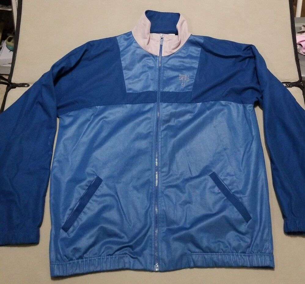Todd1 Zip Up Track Jacket Large Tan Blue Vtg Todd… - image 1
