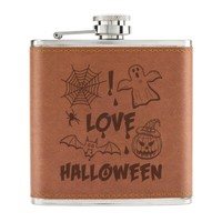 I Love Halloween 170Ml Pu-Leder Flachmann Hellbraun Spooky Ghost KüRbis Scherz
