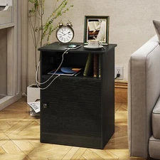 TC-HOMENY Nightstand with Charging Station Wood Sofa End Side Table Night Stand
