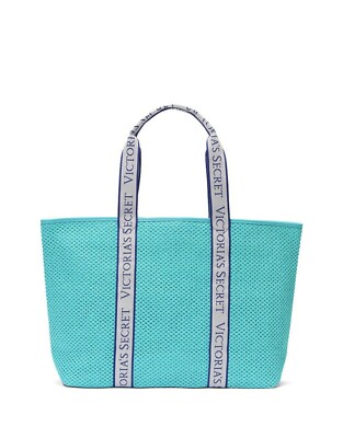 Victoria s Secret Bombshell Isle Crochet Straw Tote Bag Aqua Blue $59.95 NWT