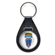 Airborne and Ranger Training Brigade Black Leather Keychain Silver Keyring