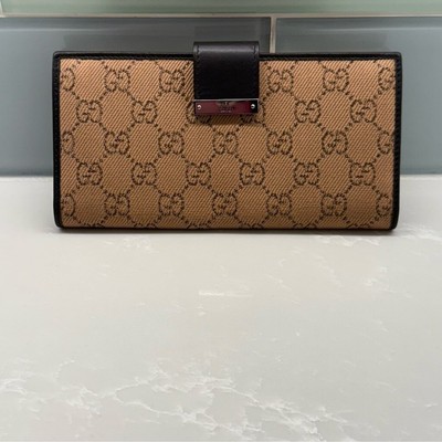  GUARANTEED AUTHENTIC LIKE NEWGucci Tan and Brown Monogram Wallet 