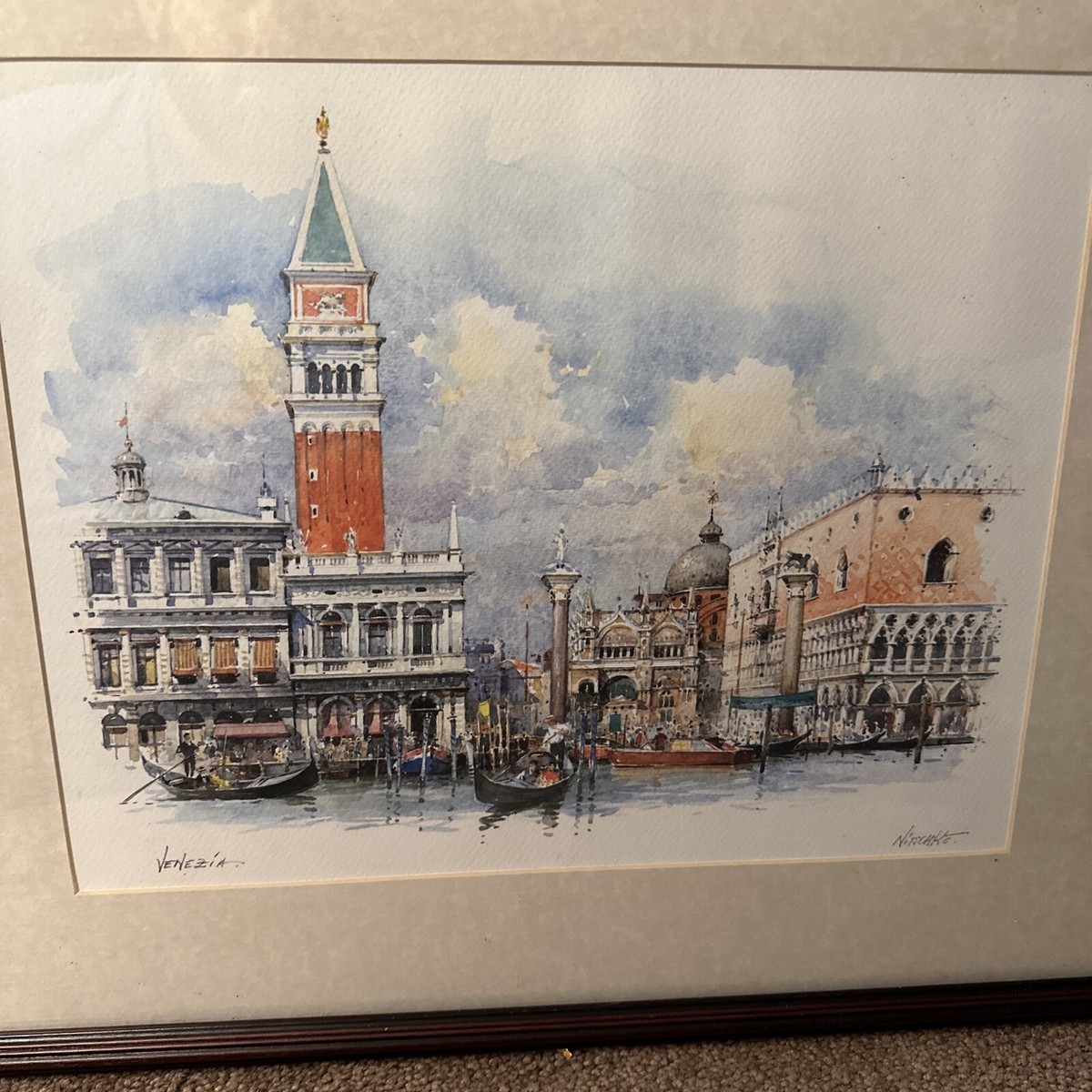 希少品 ベネツィア スケッチ Lot x2 Vintage Detlev Nitschke Framed Signed Prints Venezia