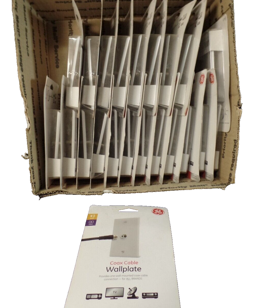 GE Coax White Cable Access Wall Plate-New in Package-Ready to Hang - Lot of 21