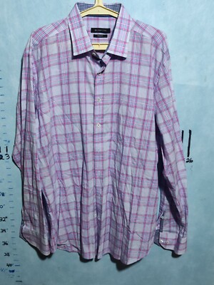 Bugatchi Uomo Shaped Fit Mens Size XL Check Long Sleeve Flip Cuffs Casual Shirt