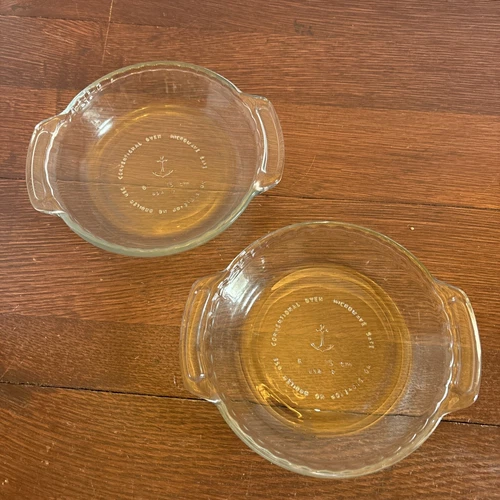 Vintage Anchor Hocking 6” Clear Glass Pie Plates Casserole Baking Dishes Set 2