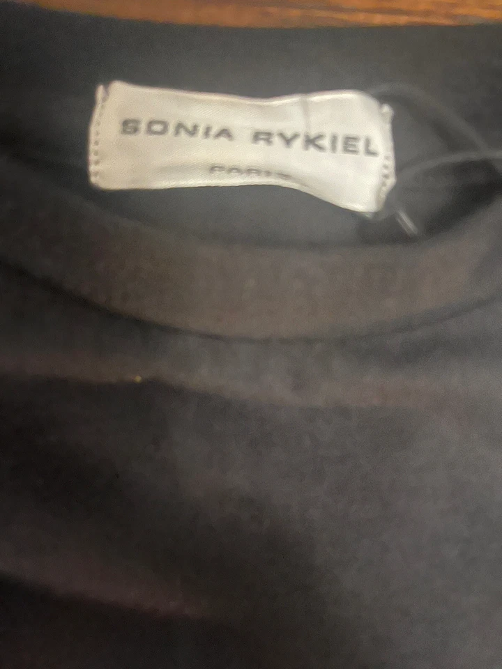 Camiseta manga curta preta nova com etiquetas Sonia Rykiel meninas tamanho 10 com logotipo multicolorido - Imagem 4 de 4
