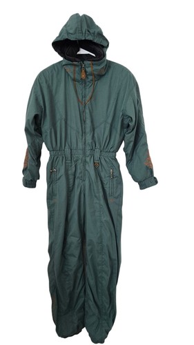 Obermeyer VTG Ski Snow Suit Green Petite 8 Hooded Jumpsuit 1/2 Zip Brown - Picture 6 of 12