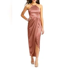 NWT After Six Halter Draped Tulip Skirt Desert Rose Midi Dress Size 8
