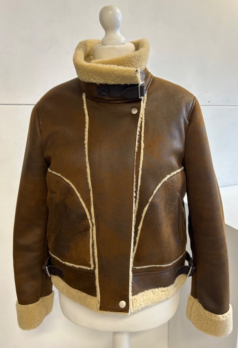 Zara Aviator Jacket Zara Beige Leather Jacket ZARA Brown Faux