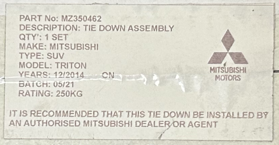Mitsubishi Triton MQ MR Double Dual Cab Genuine Tub Cargo Tie Down Kit