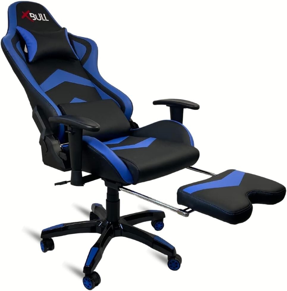 Silla para Videojuegos Azul y Negro Ergonómica de Oficina con Soporte Lumbar