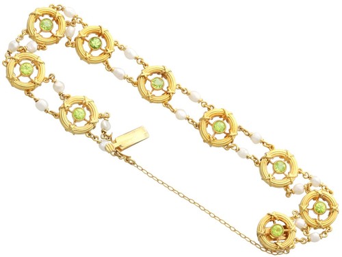 1.35ct Peridot, Natural Pearl and 15ct Yellow Gold Bracelet Antique Circa 1900 - Picture 6 of 12