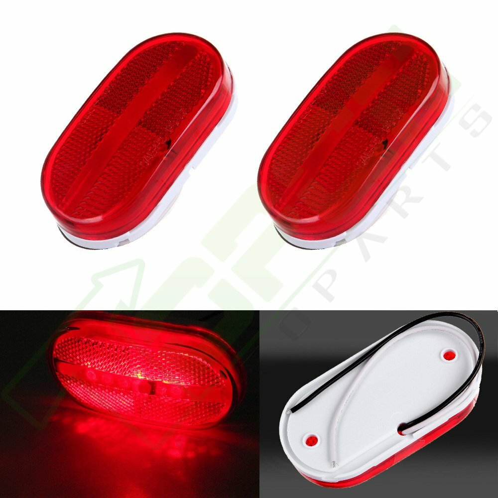 2 Red 6 LED Rectangle Clearance 12V Side Marker Lights Trailer Camper 4