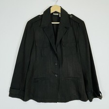 Chico's Blazer Jacket Womens 2 Large Brown Silk Linen Cotton Blend Military
