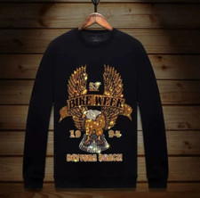 New Men Luxury Diamond Eagle Rhinestones Fashion Black White Hoodie High Quality