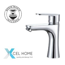 Eidos Bathroom Basin Mixer Tap with Waste, Single Lever, Sleek & Modern Design