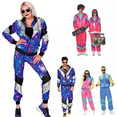 70er Herren Shell Anzug Kostüm Sports Trainingsanzug Neon Erwachsener Karneval#*