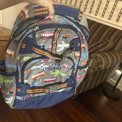 Pottery Barn Kids  Backpack Transportation Planes Cars Buses monogram Joseph