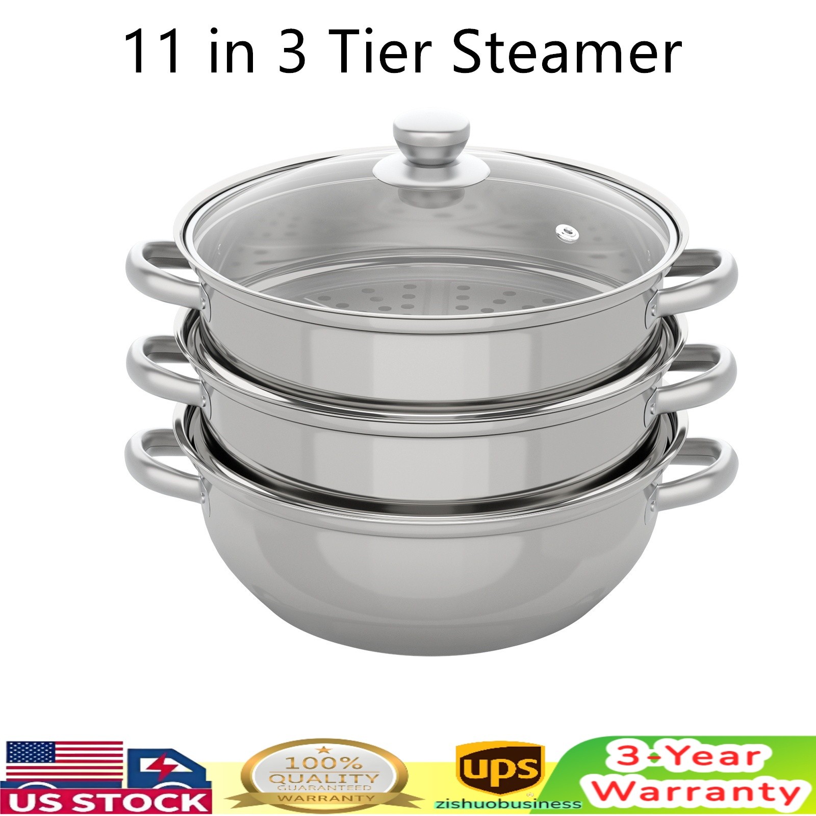 3 Tier Food Steamer Stainless Steel Vegetable Cooker Kitchen Steaming Rice Pot