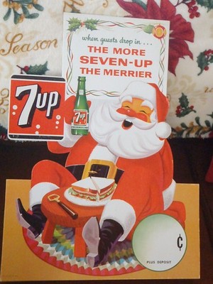 60s VTG. 7-UP Easel Back Santa Claus Store Display Christmas 17  X 23'' Seven Up