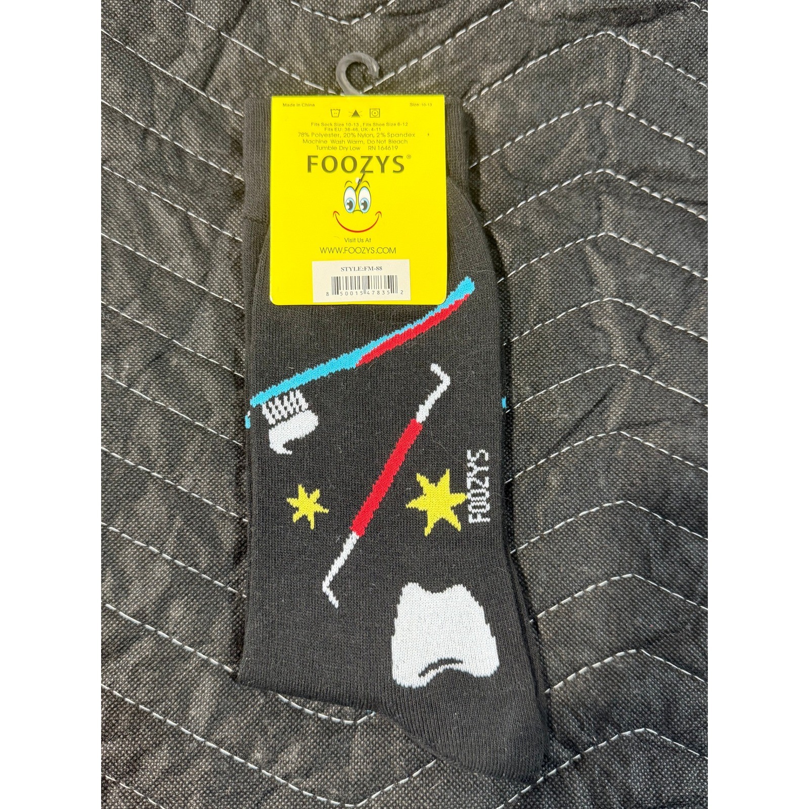 Foozys Dental Crew Socks Men Size 10-13 Black NWT Toothbrush Toothpaste ...