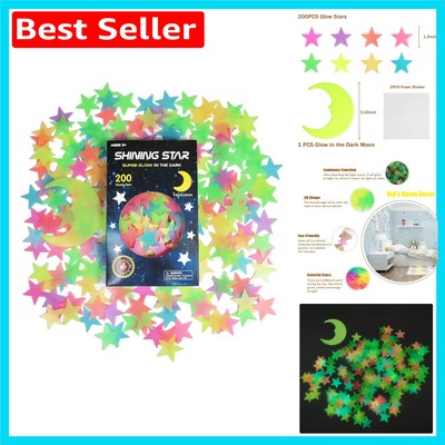 200pcs 3D Glow in the Dark Star & Moon Stickers - Night Sky Bedroom Decor
