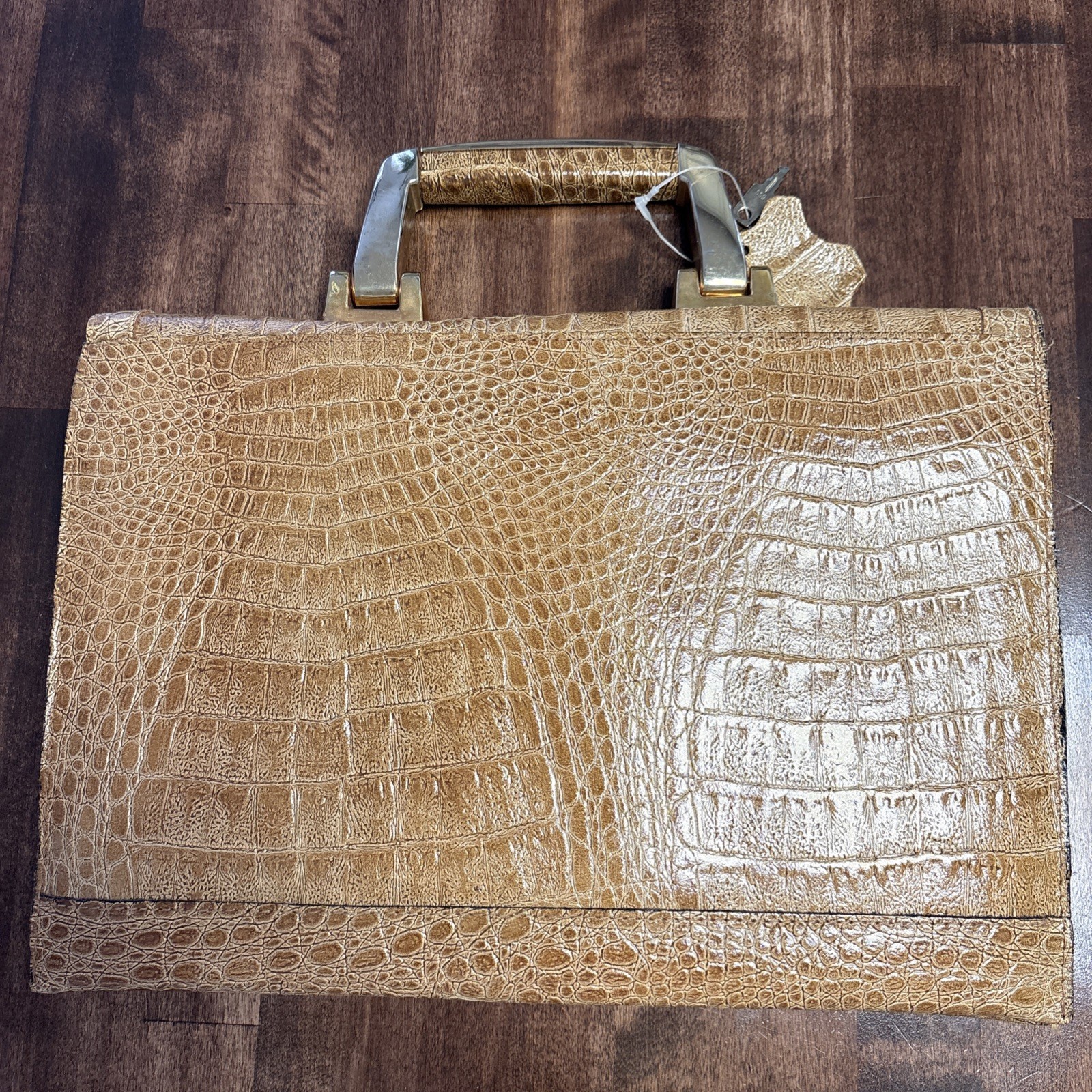 Vtg Satchel w Key Brown Patchwork Document Portfo… - image 5