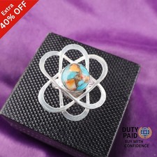 Round Spiny Oyster Gemstone Sterling Silver Engagement Boho Band Bezel New Ring