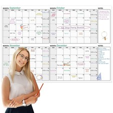 Large Dry Erase Calendar - 4 Months Undated Wall 52" x 36  , White and Gray