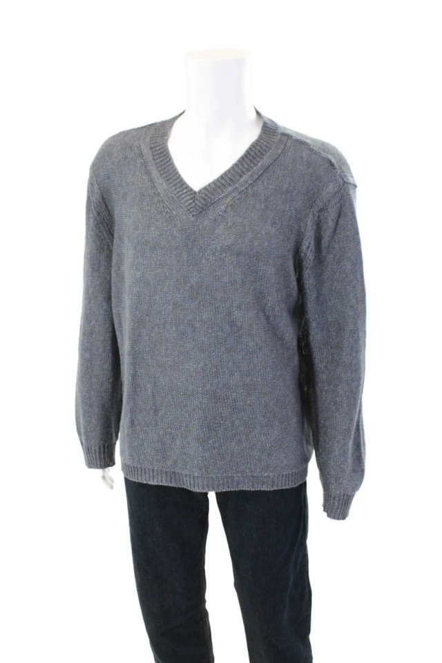 Inhabit мужской льняной v-образным вырезом длинным рукавом вязаный повседневный свитер серый размер XL - Изображение 2 из 4
