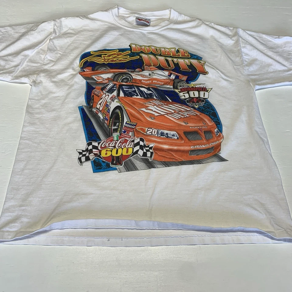 De colección 1999 NASCAR Tony Stewart “Double Duty” Daytona 500 Blanco Talla L Corto Hecho en EE. UU. Foto 4 de 4