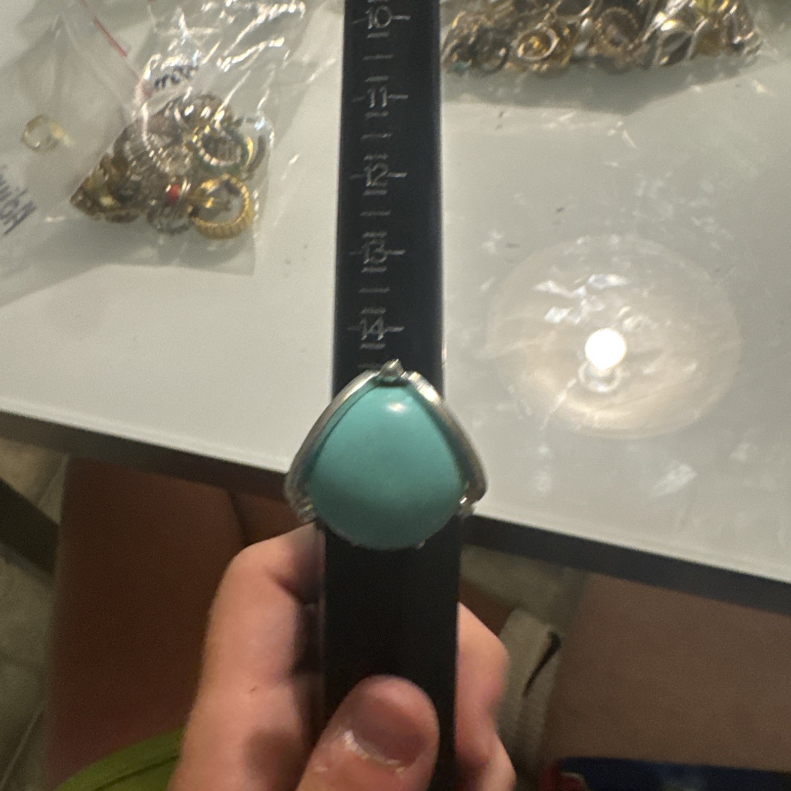 adjustable silver ring with large turquoise stone… - image 1