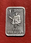 Fine Silver Art Bar With Fighting Knight Image! 1 Gram .999 Pure Silver!