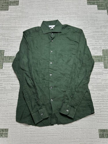 Reiss, Reiss Ruban Shirt Mens Small Green Regular Fit Linen Button Up Everyday Wear