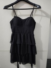 American Eagle Dress Womens 4 BLK Mini Cami Strap Layer Tier Babydoll Empire Tie
