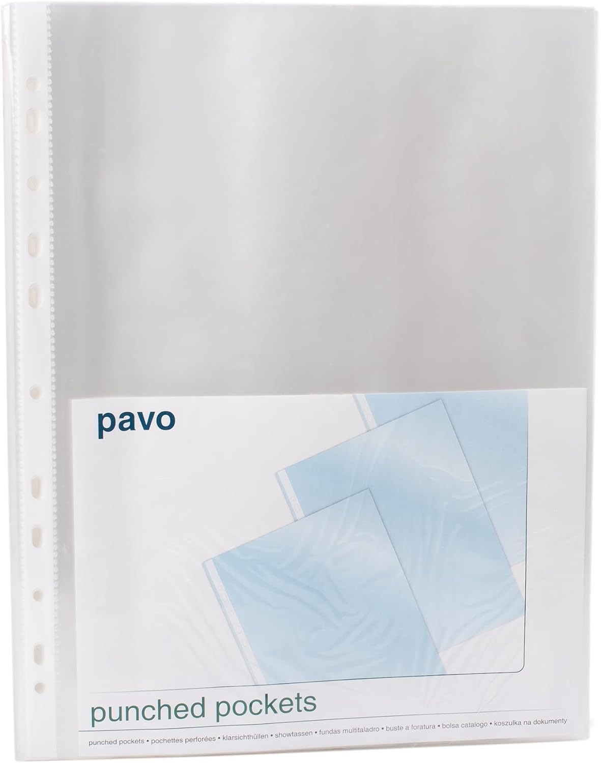Pavo - Punched Pocket PP A4 50 Microns, Crystal Clear x100 (Pack of 100)