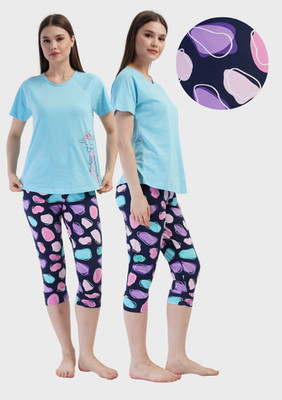 Damen-Baumwollpyjama mit kurzen Ärmeln und 3/4-Hose, Größe S, Vienetta nice